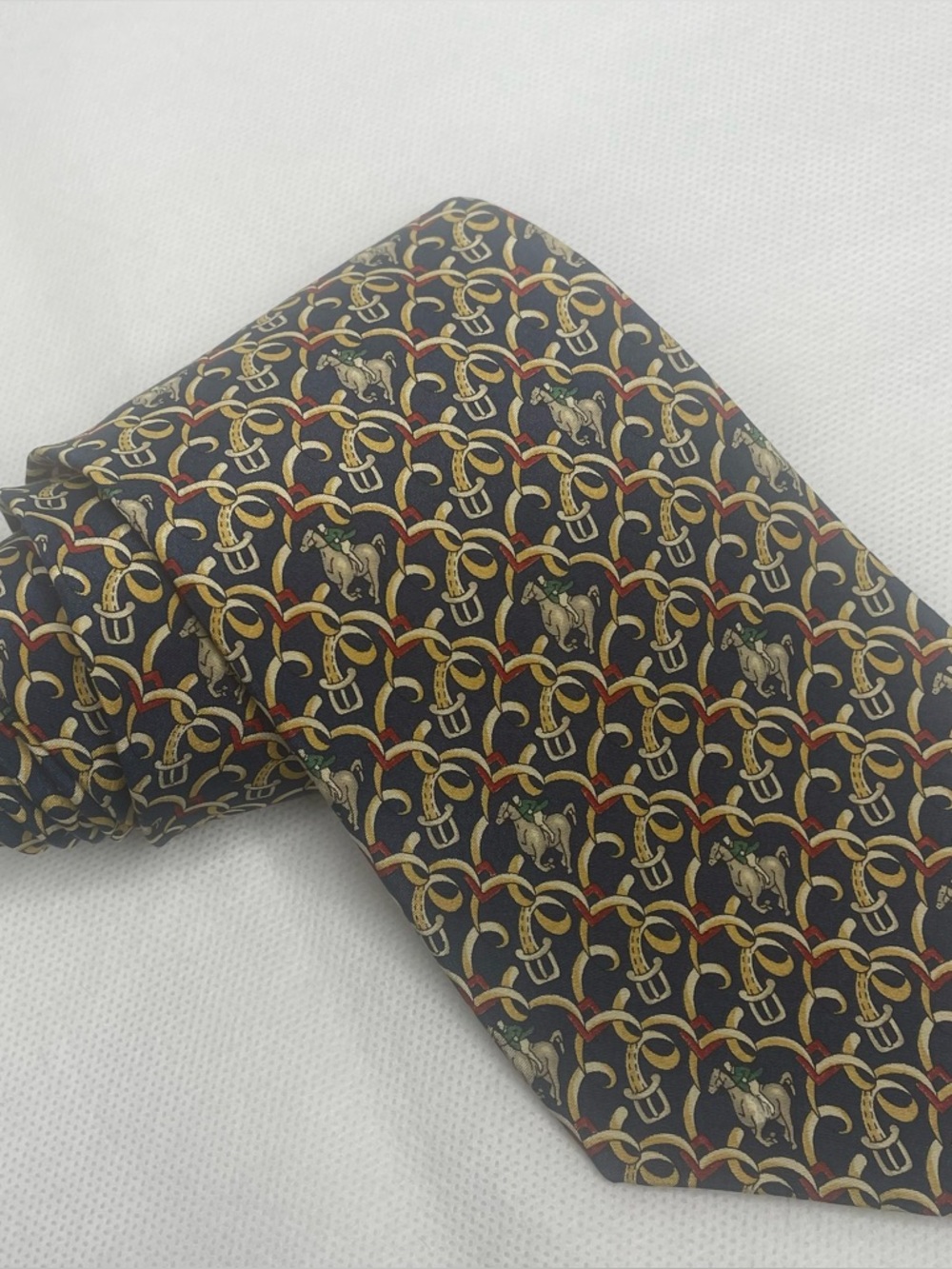 VTG Gap Premium Equestrian Necktie Preppy Navy Red Gold Horse Belt Link Silk Tie